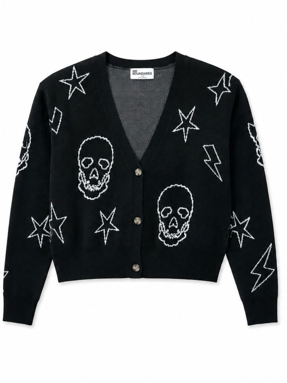 No Boundaries Black Skull & Lightning Button-Front Cardigan Size S